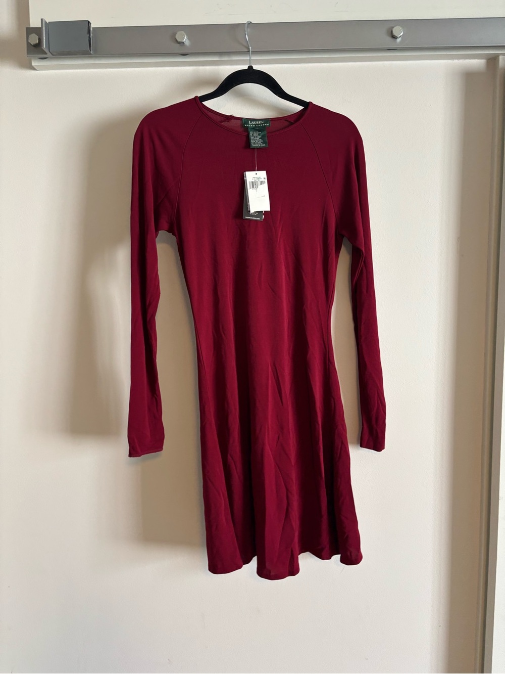 Ralph Lauren Burgundy Long-Sleeve Knit A-Line Dress NWT